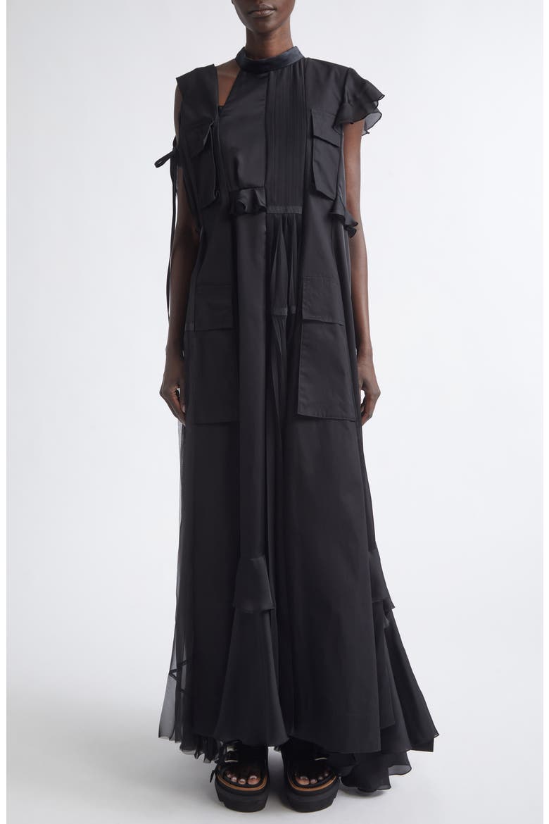 Mixed Media Maxi Dress, Main, color, BLACK