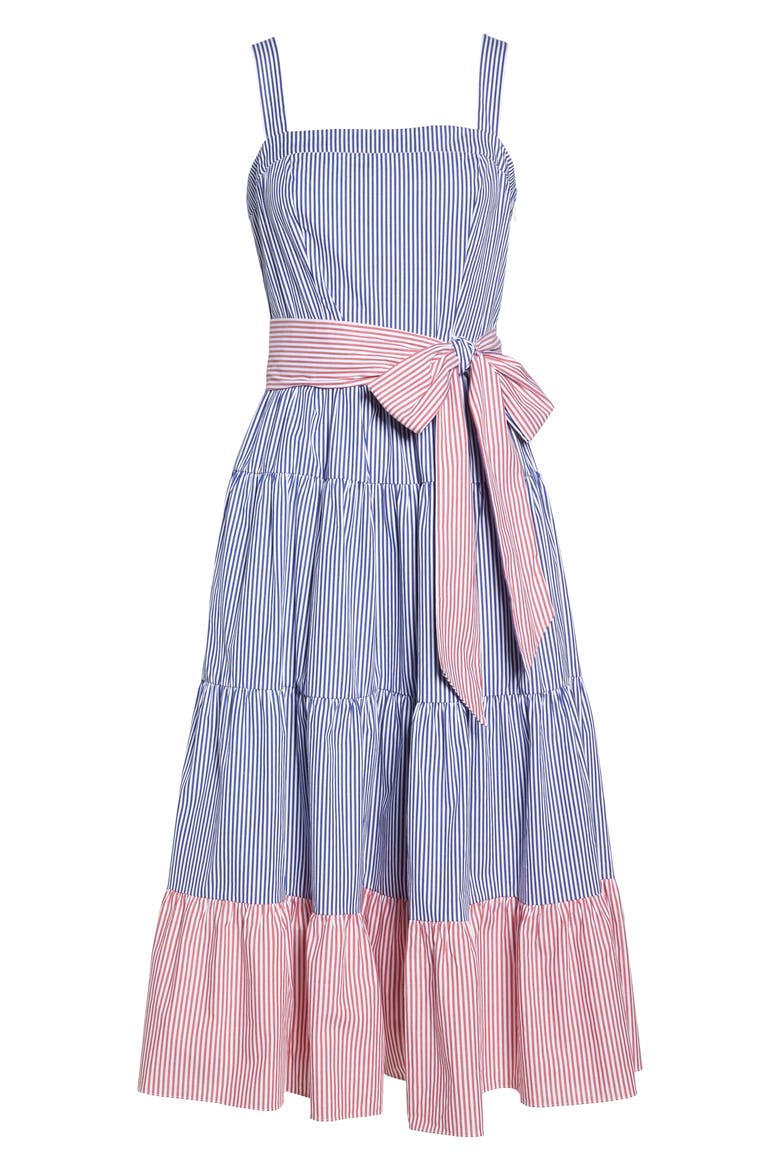 Sleeveless Tiered Sundress, Alternate, color, BLUE/ RED