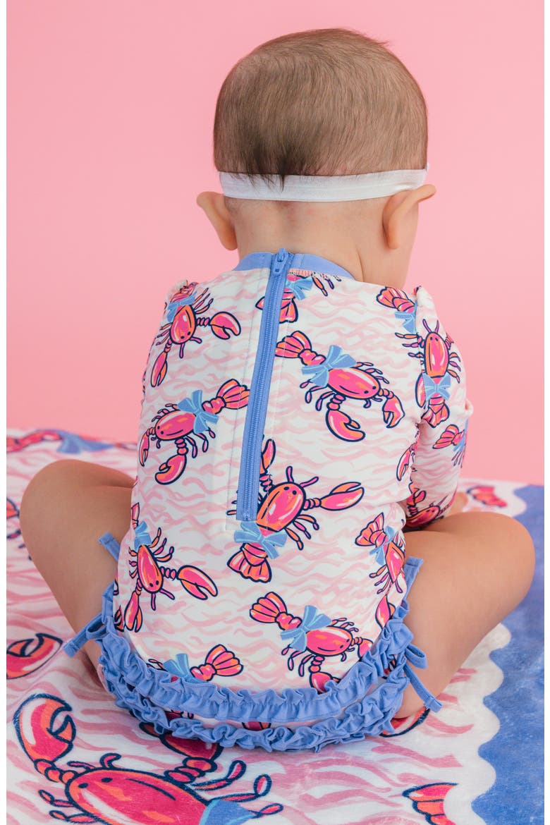 Kids' Lobster Lagoon Long Sleeve One-Piece Rashguard Swimsuit, Alternate, color, PINK