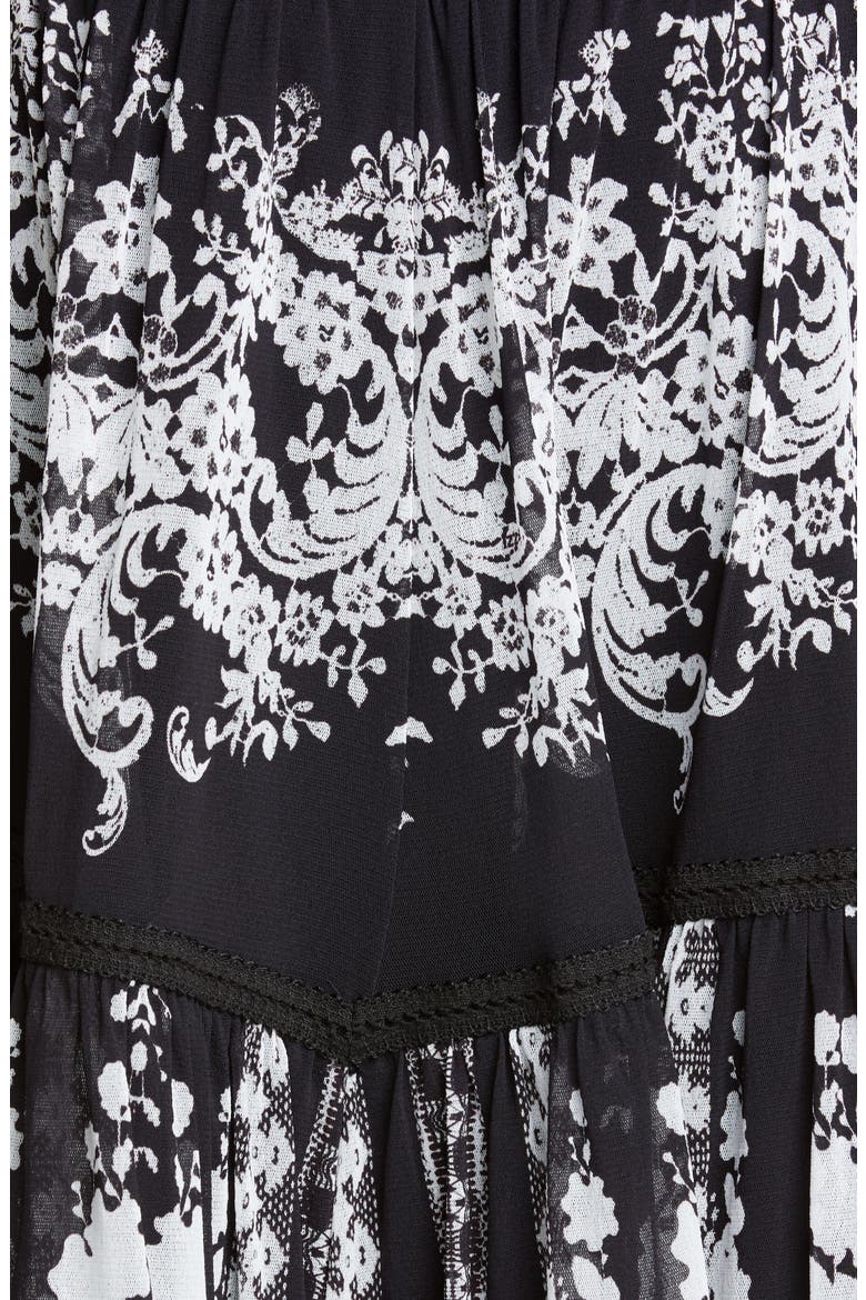 Lace Print Tiered Skirt, Alternate, color, BLACK