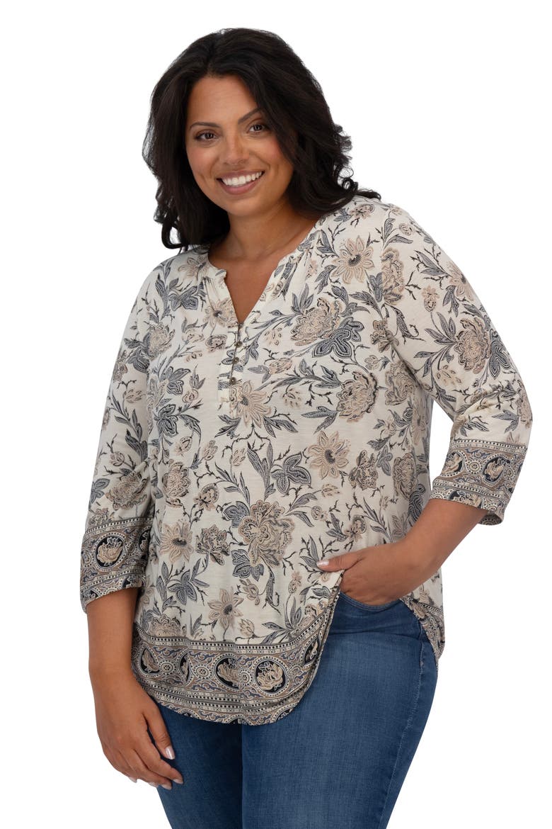 Border Print Top, Alternate, color, BLACK/ CREAM MULTI