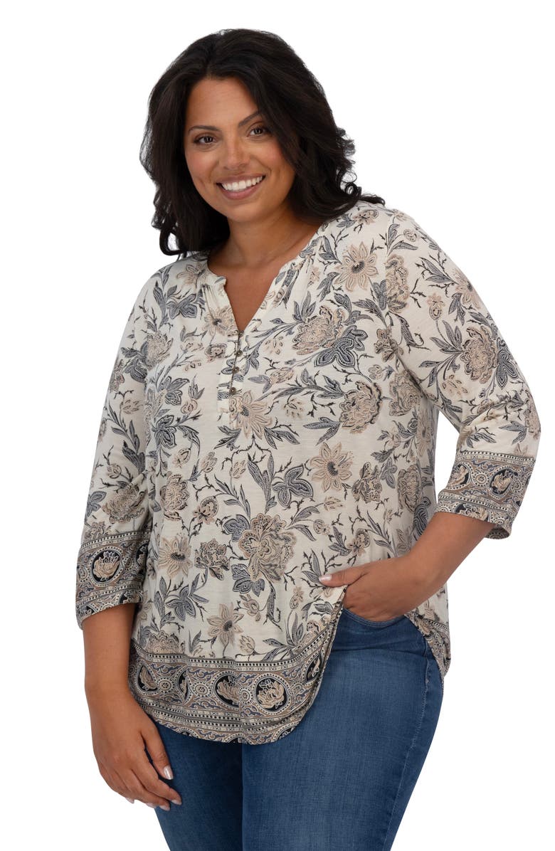 Lucky Brand Border Print Top, Alternate, color, Black/ Cream Multi