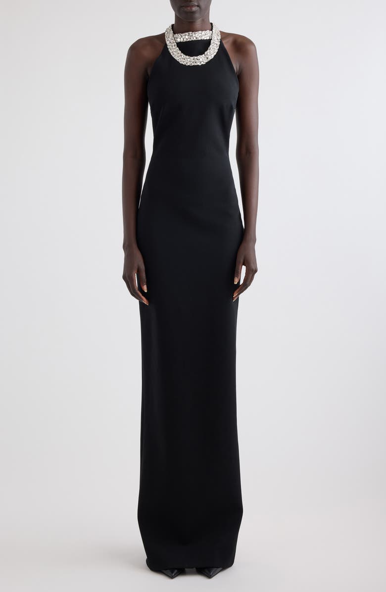 Balmain Double Crystal Collar Halter Neck Gown, Main, color, 