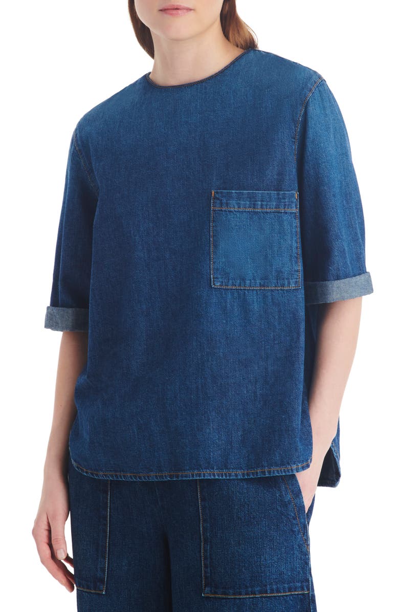 TWP Oversize Cotton Denim Shirt, Main, color, Dark Indigo