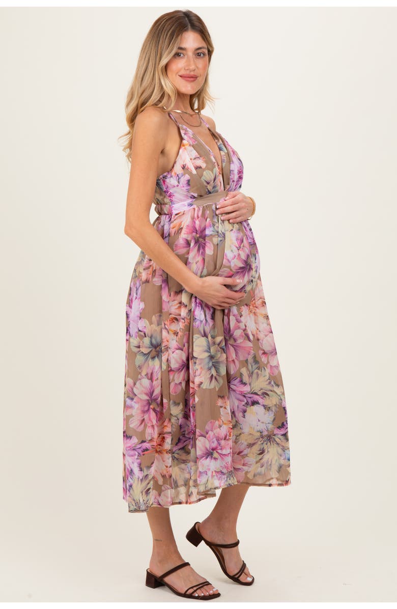 PinkBlush Floral Open Back Midi Dress, Alternate, color, Mocha