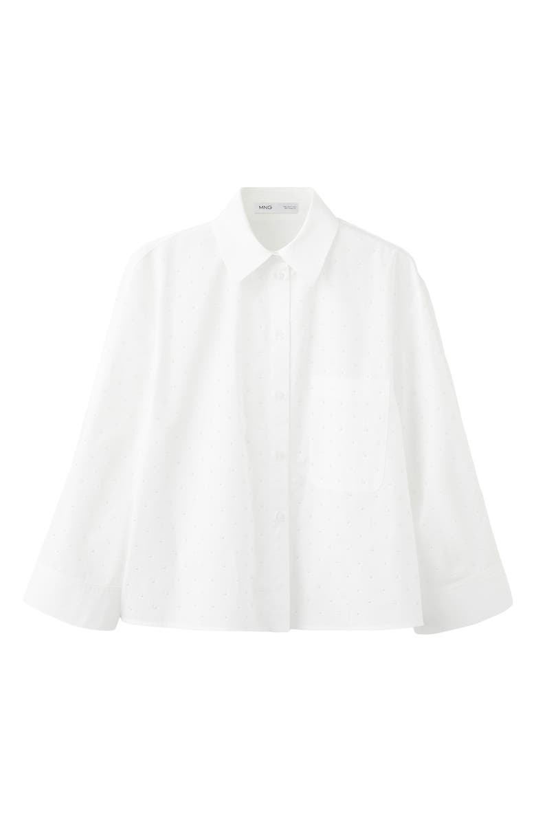 MANGO Embellished Faux Pearl Button-Up Shirt, Alternate, color, Off White