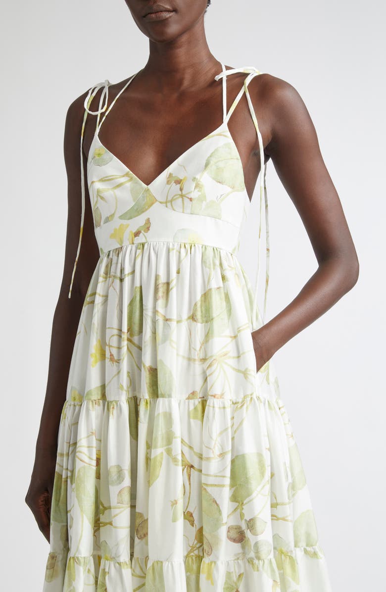 Erdem Strappy Cotton Poplin Fit & Flare Dress, Alternate, color, Lilypad Vine White