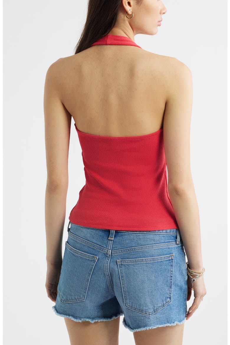 V-Neck Rib Halter Top, Alternate, color, RED SAUCY