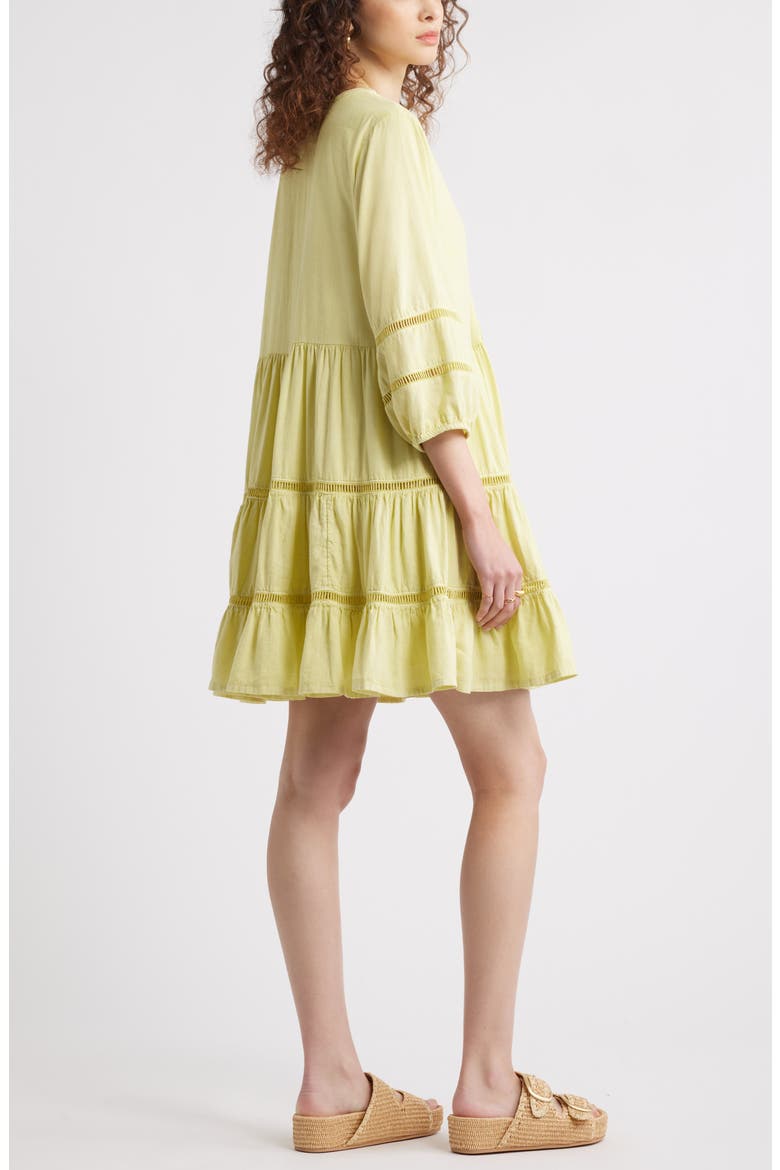 Ladder Stitch Accent Linen Blend Tiered Minidress, Alternate, color, GREEN LUMINARY