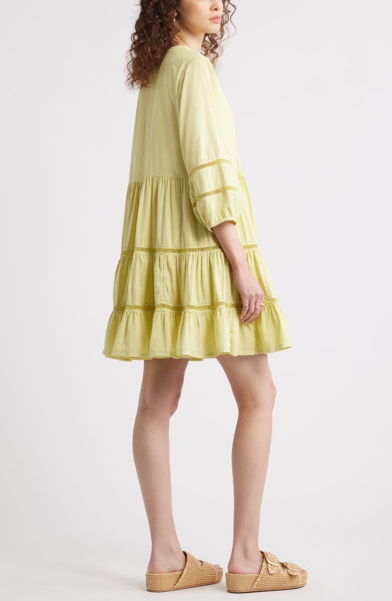 Treasure & Bond Ladder Stitch Accent Linen Blend Tiered Minidress, Alternate, color, Green Luminary