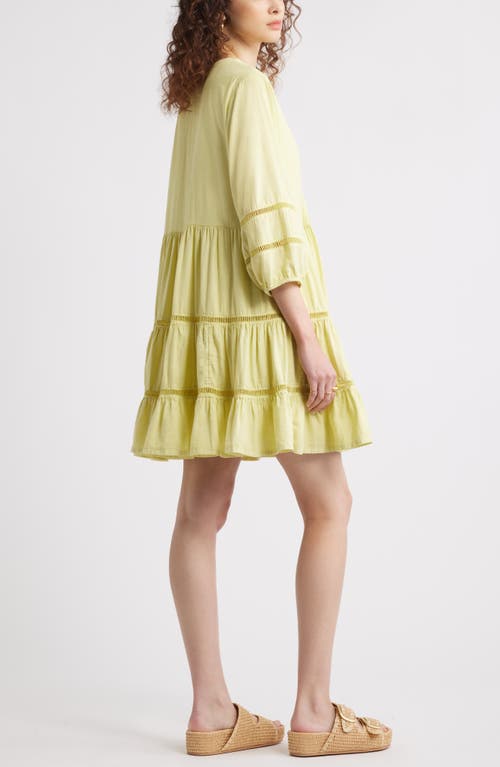 TREASURE & BOND TREASURE & BOND LADDER STITCH ACCENT LINEN BLEND TIERED MINIDRESS