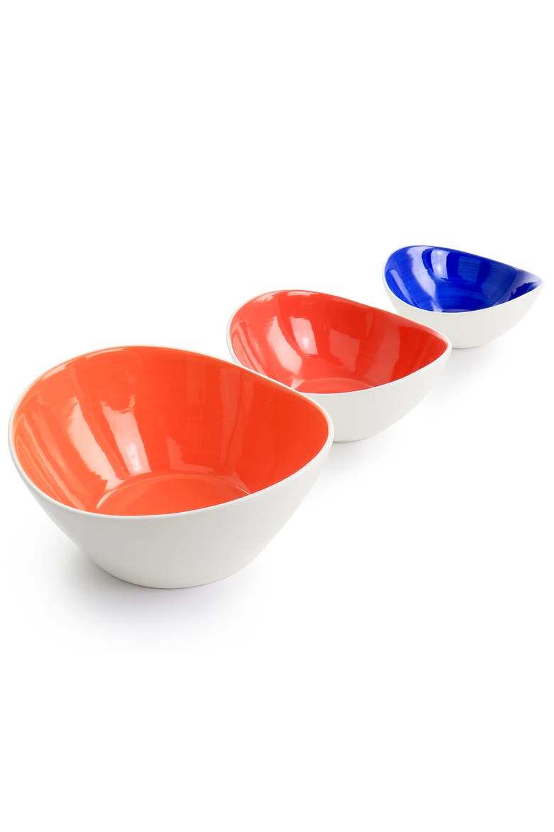 Crenshaw 4 Piece Hand Painted Stoneware 3-Tier Serving Bowl Set with Metal Rack, Alternate, color, Assorted