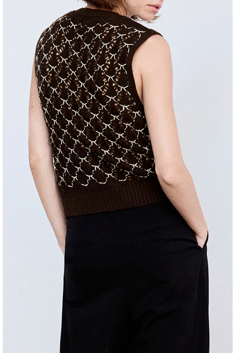 Contrast Crochet Sweater Vest, Alternate, color, BROWN