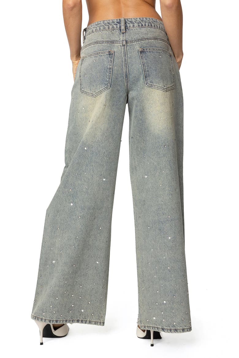 Low Rise Rhinestone Wide Leg Jeans, Alternate, color, GRAY