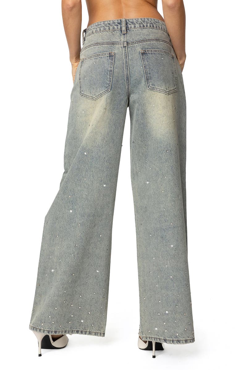 EDIKTED Low Rise Rhinestone Wide Leg Jeans, Alternate, color, Gray