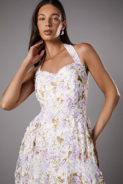 Coast Printed Lace Halter Neck Midi Dress In White