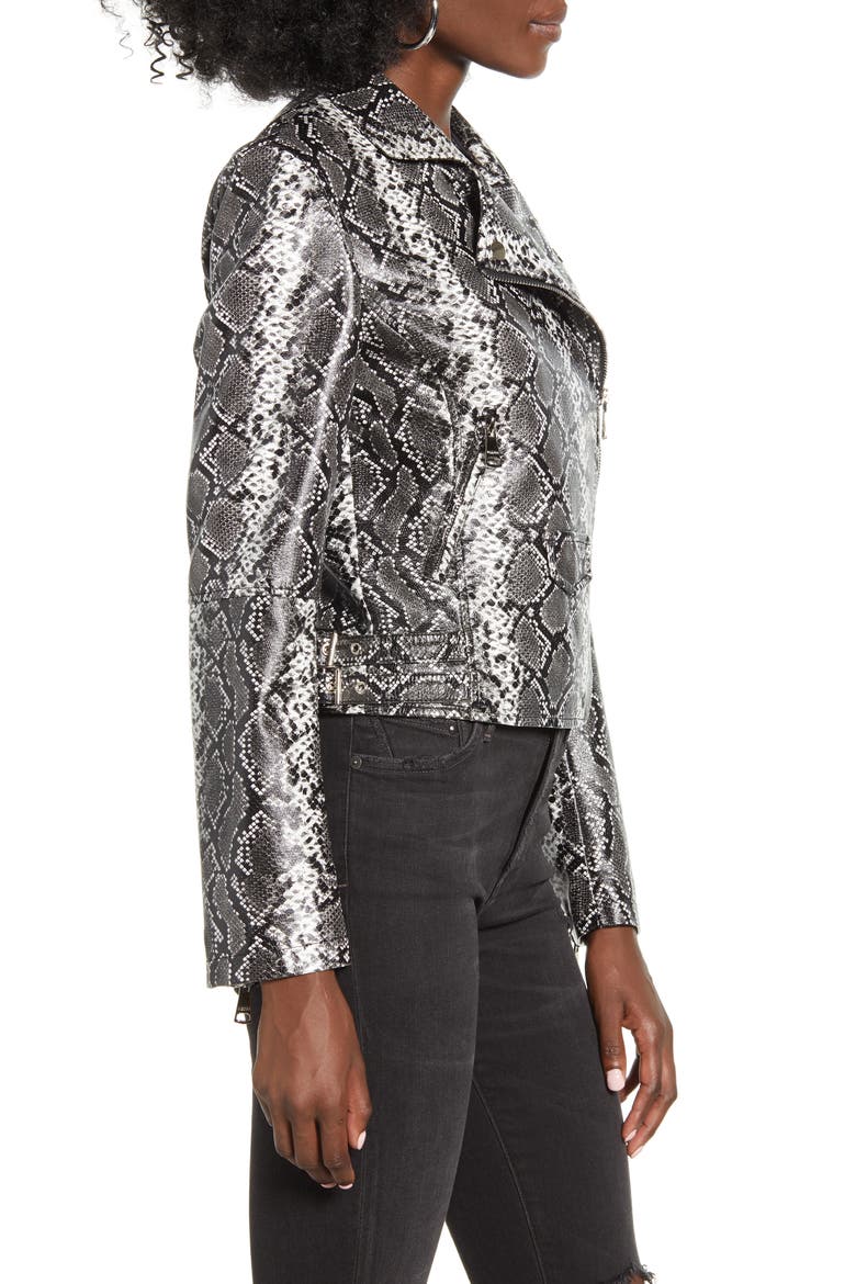 Snake Print Faux Leather Moto Jacket, Alternate, color, DARK GREY SNAKE