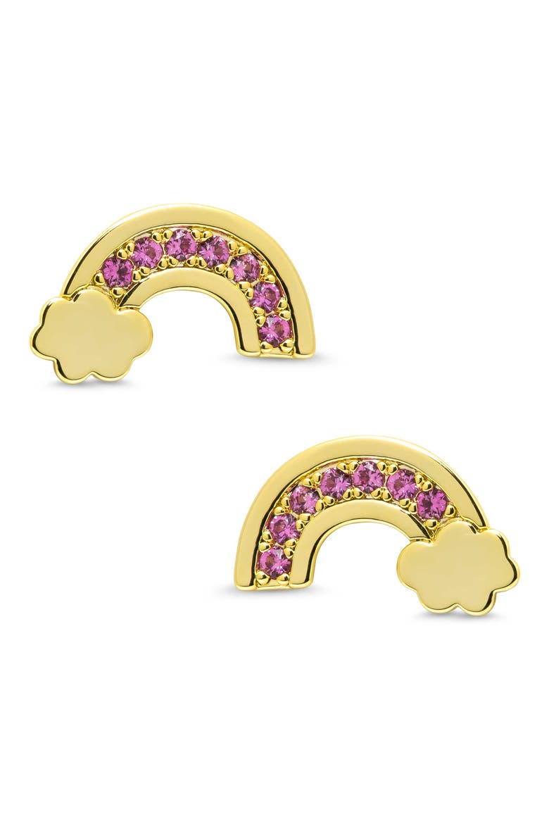 Kids' Pavé Cubic Zirconia Rainbow Stud Earrings, Main, color, PINK