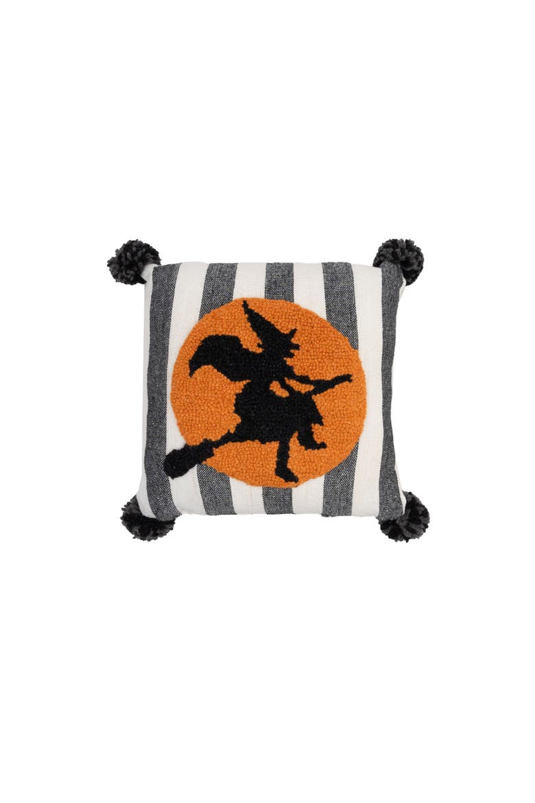 Witchy Moon Halloween Mini Hooked Accent Pillow, Main, color, Orange