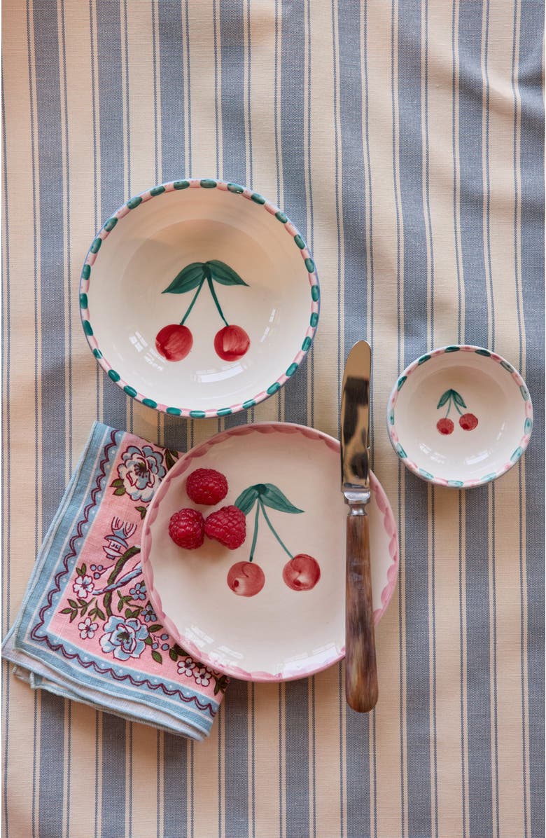 Rice by Rice Ceramic Cake Plate Hand Painted Cherries, Alternate, color, Red