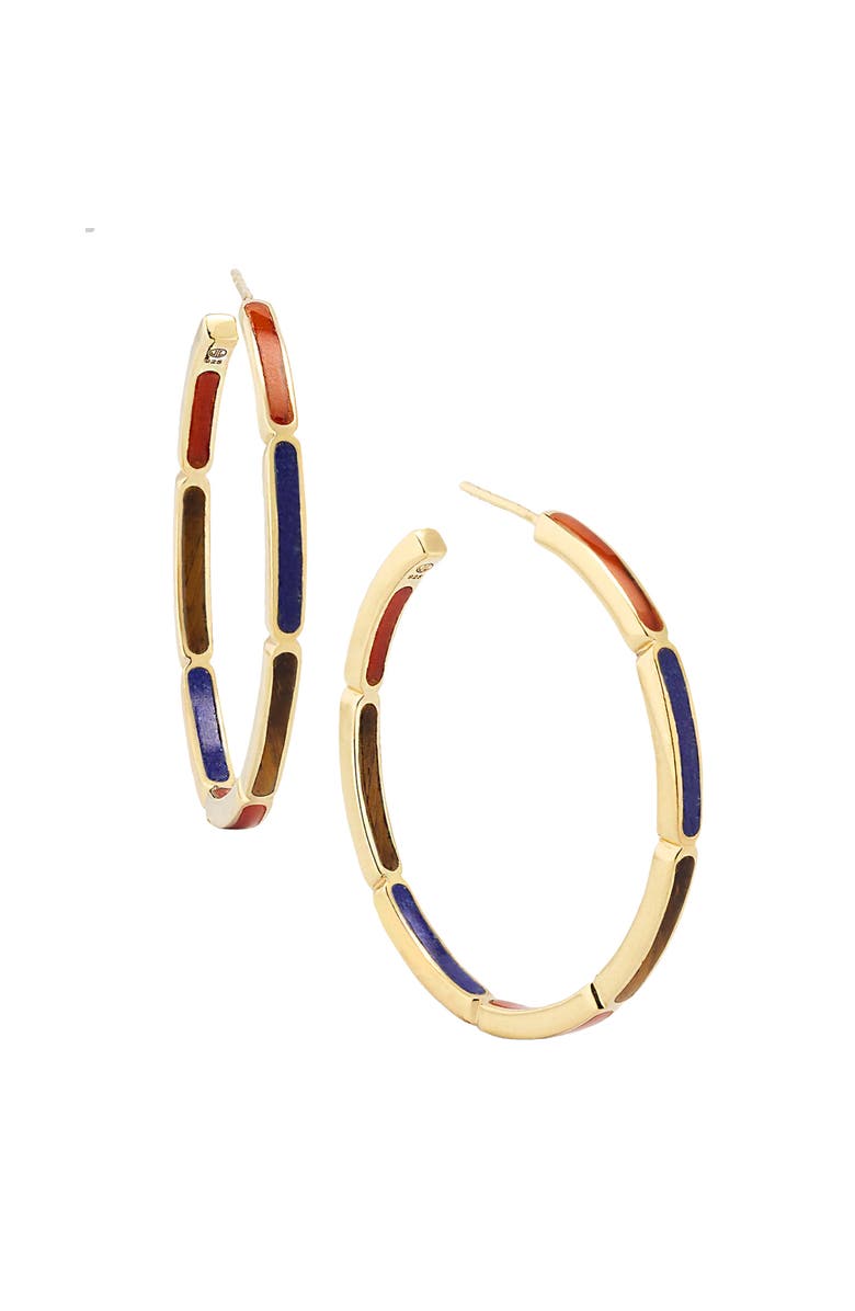 Jan Leslie Inside Out Hoop Earring Set In Sterling With 18K Gold Overlay, Main, color, Multi Color