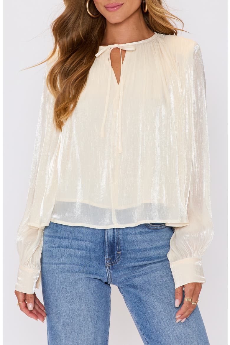 Remi Metallic Long Sleeve Woven Top, Main, color, CREAM