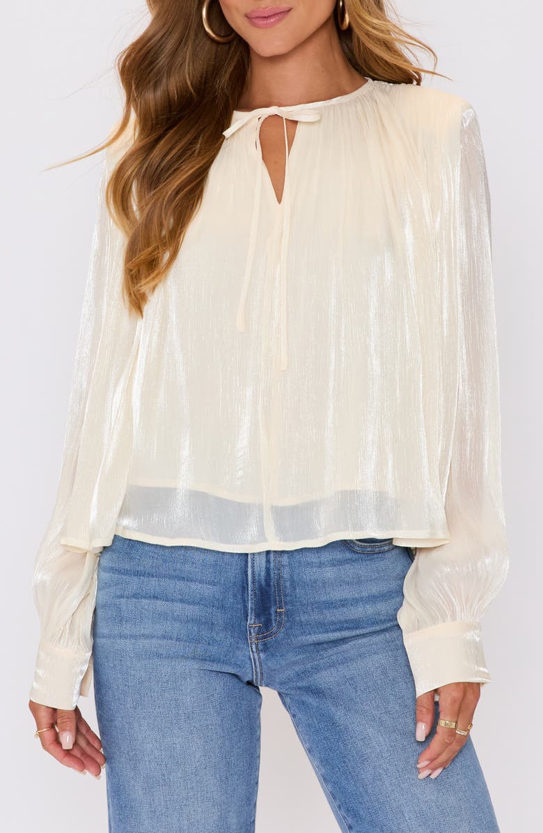 VICI Collection Remi Metallic Long Sleeve Woven Top, Main, color, Cream