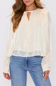 VICI Collection Remi Metallic Long Sleeve Woven Top