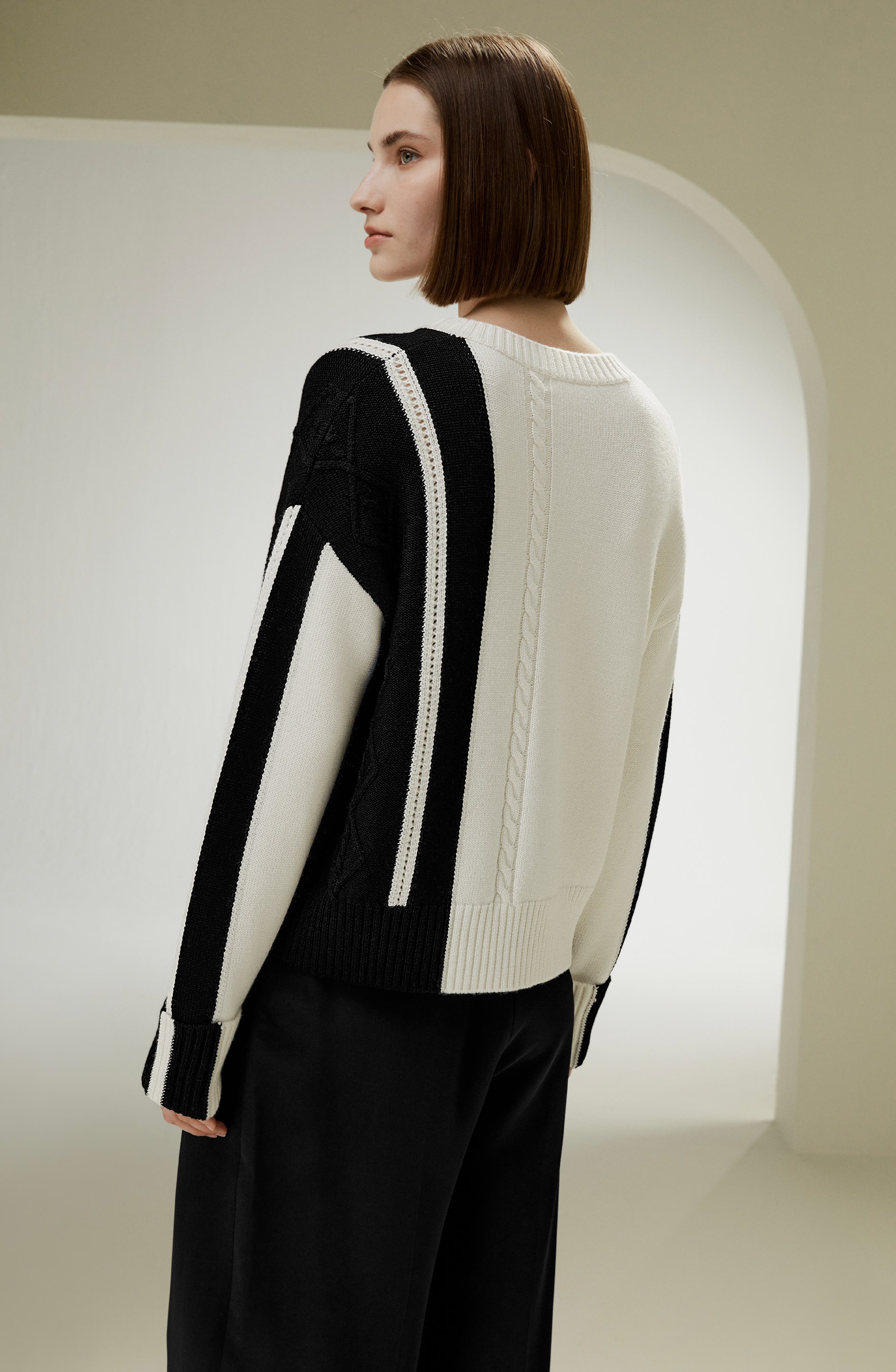 Bicolor Stripe Knit Wool Sweater - image 2