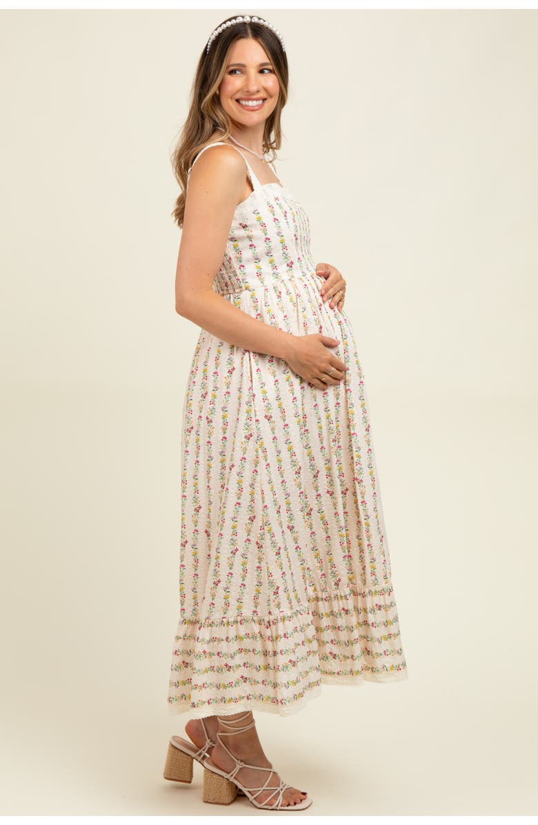 PinkBlush Floral Textured Cotton Lace Trim Maxi Dress, Alternate, color, Cream