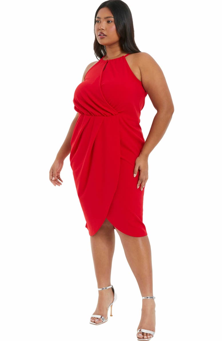 QUIZ Plus Size High Neck Wrap Dress, Alternate, color, Red