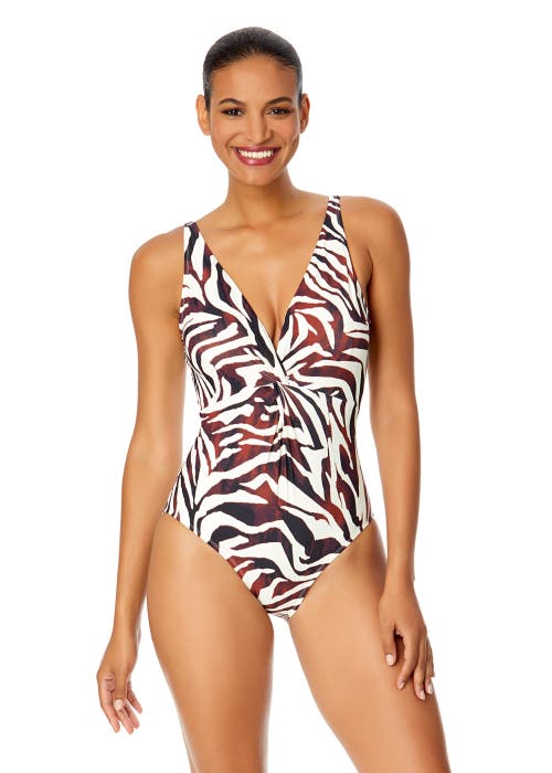 ANNE COLE LIVE IN COLOR PLUNGE TWIST ONE PIECE SWIMSUIT
