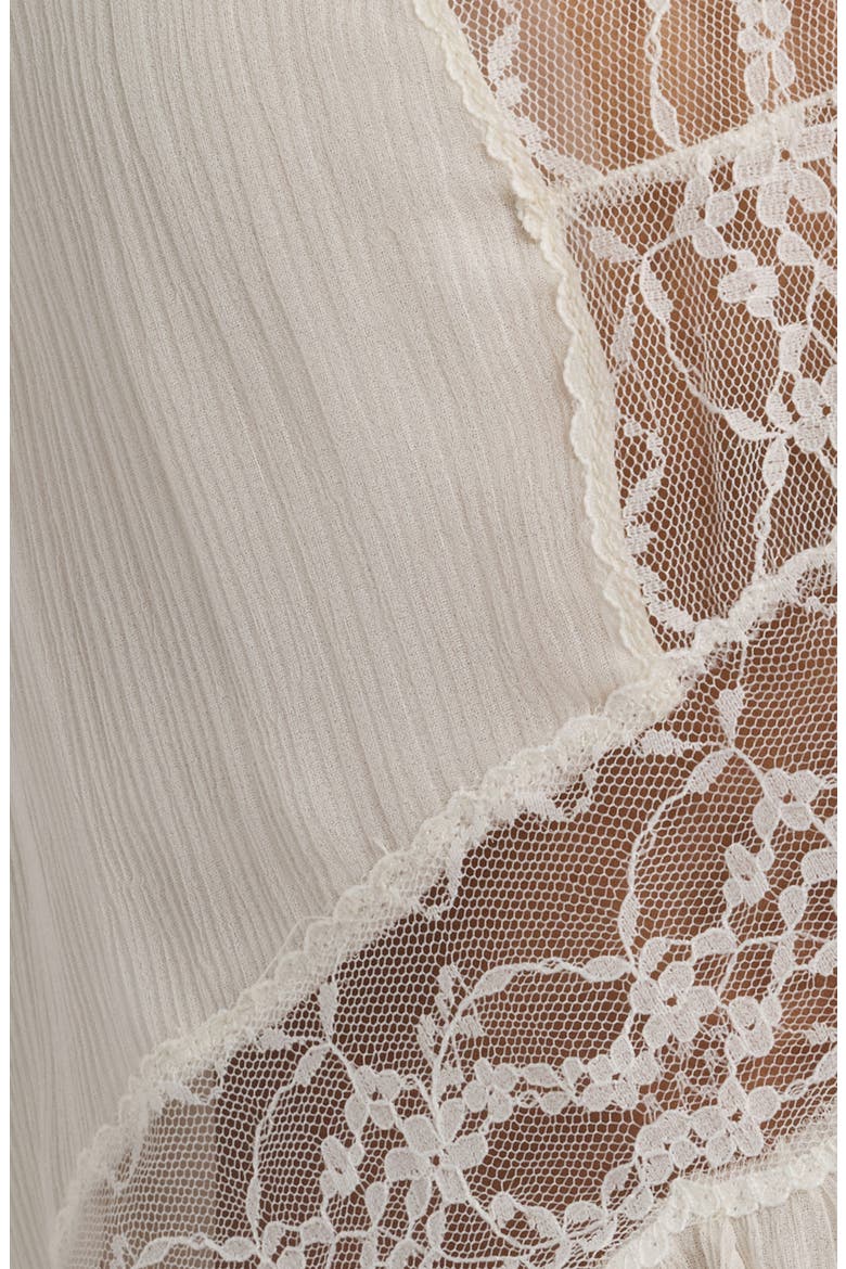Thessira Lace Trim Ruffle Silk Top, Alternate, color, PALE STONE
