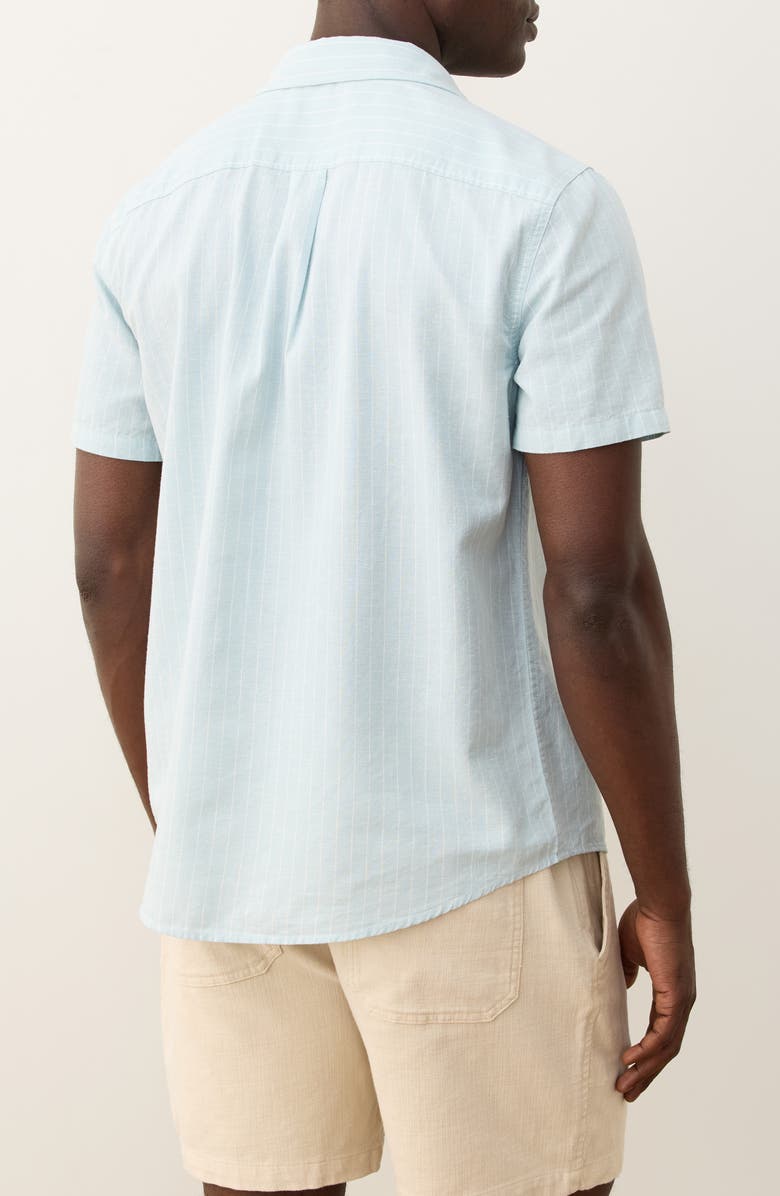 Marine Layer Better-than-Linen Short Sleeve Hemp Blend Button-Up Shirt, Alternate, color, Blue/ White Stripe