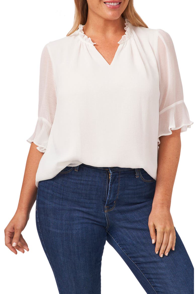 Short Sleeve V-Neck Top, Main, color, SOFT ECRU