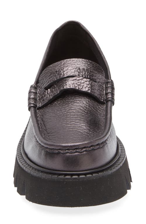 Pedro Garcia Sebas Lug Metallic Penny Loafer In Black