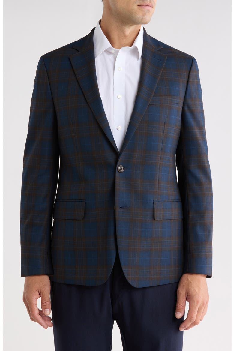 Slim Fit Plaid Sport Coat, Main, color, BLUE/ BROWN PLAID