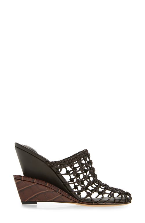 Jacquemus Les Doubles Tresses Croc-embossed Wedge Mules In Dark Brown
