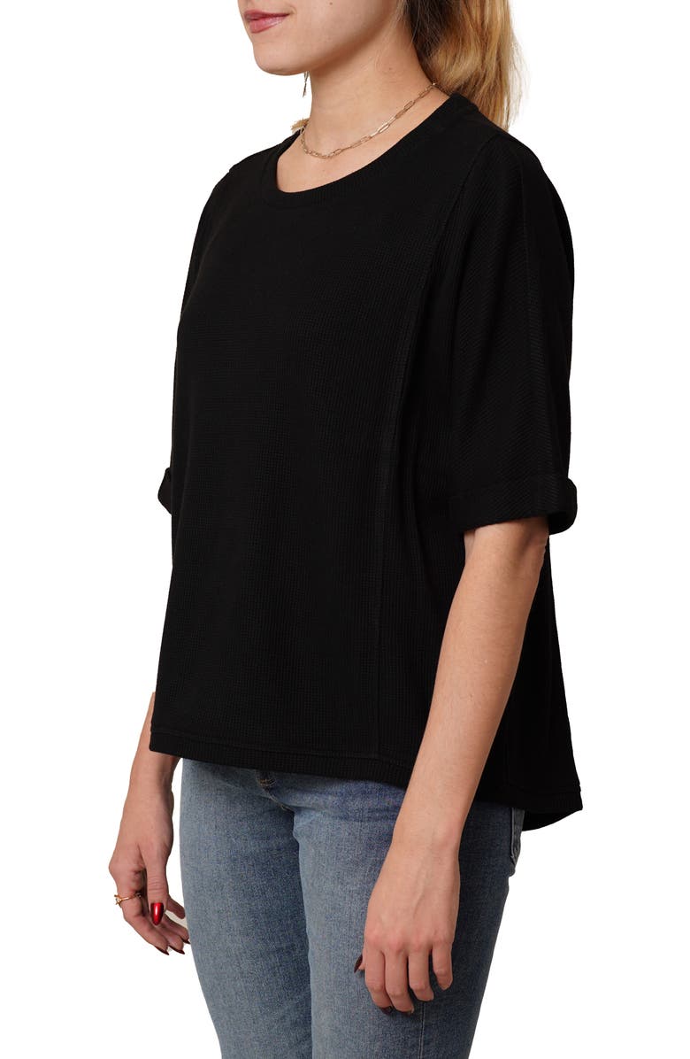 CYRUS Crewneck Elbow Sleeve Waffle Knit Top, Alternate, color, Black