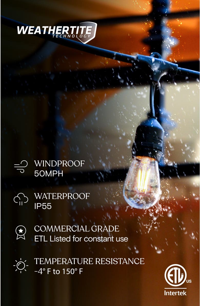 Brightech 24 ft or 48 ft, Plug‑In Heavy Duty LED Outdoor String Lights, Weatherproof Edison Bulbs, Alternate, color, 48 Ft 15 Bulbs | Warm White