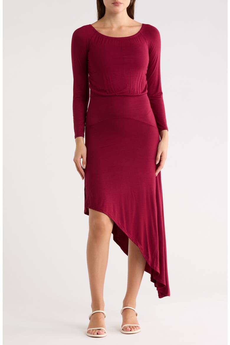 Long Sleeve Asymmetric Hem Dress, Main, color, POPPY RED