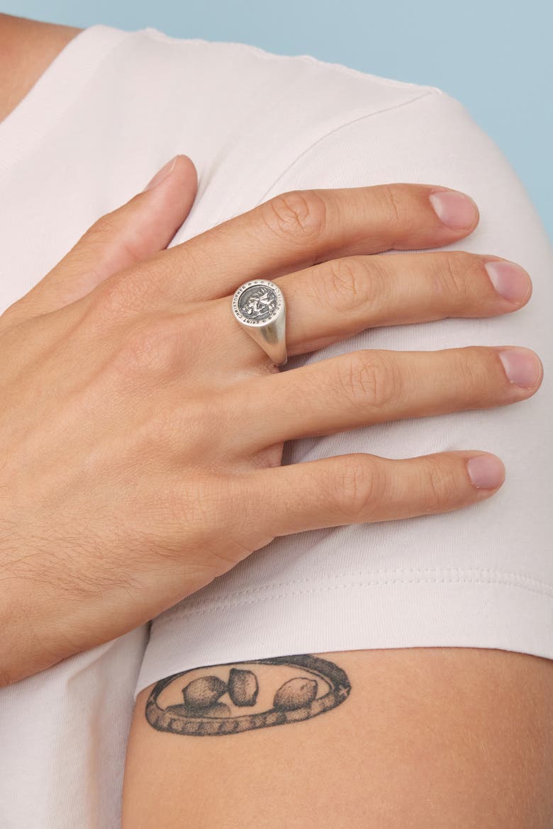 Mens Guardian Signet Ring in Oxidized Silver, Alternate, color, Silver