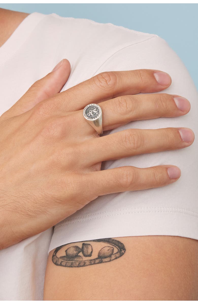 Oradina Mens Guardian Signet Ring in Oxidized Silver, Alternate, color, Silver