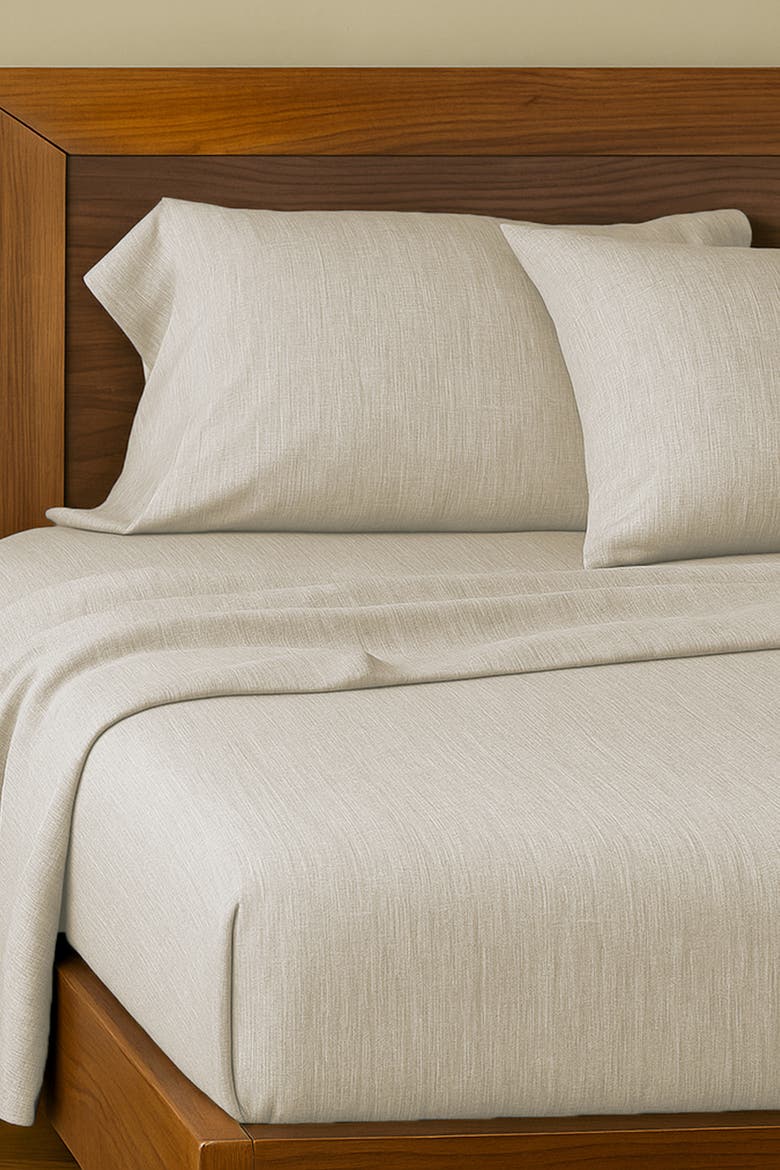 Melange Viscose Cotton Sheet Set - Breathable & Cozy Comfort, Alternate, color, Sand