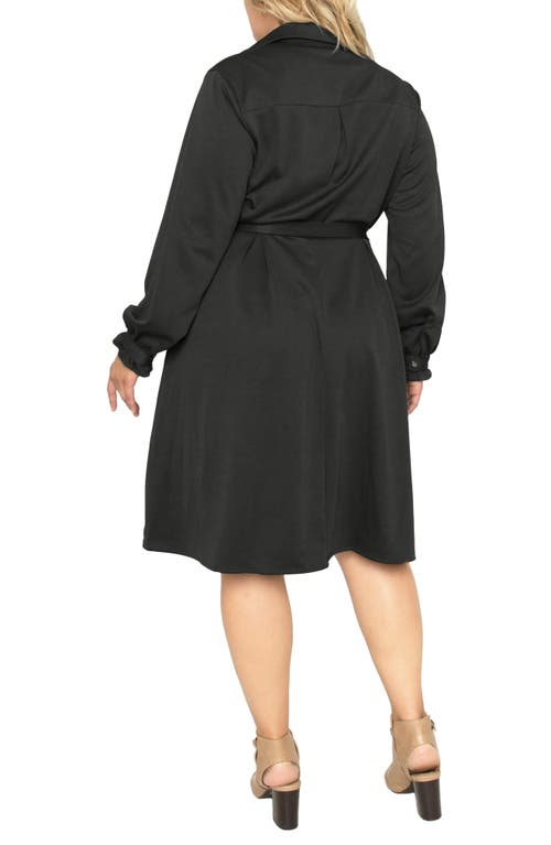 Standards & Practices Notched Lapel Long Sleeve Crepe Wrap Dress In Black