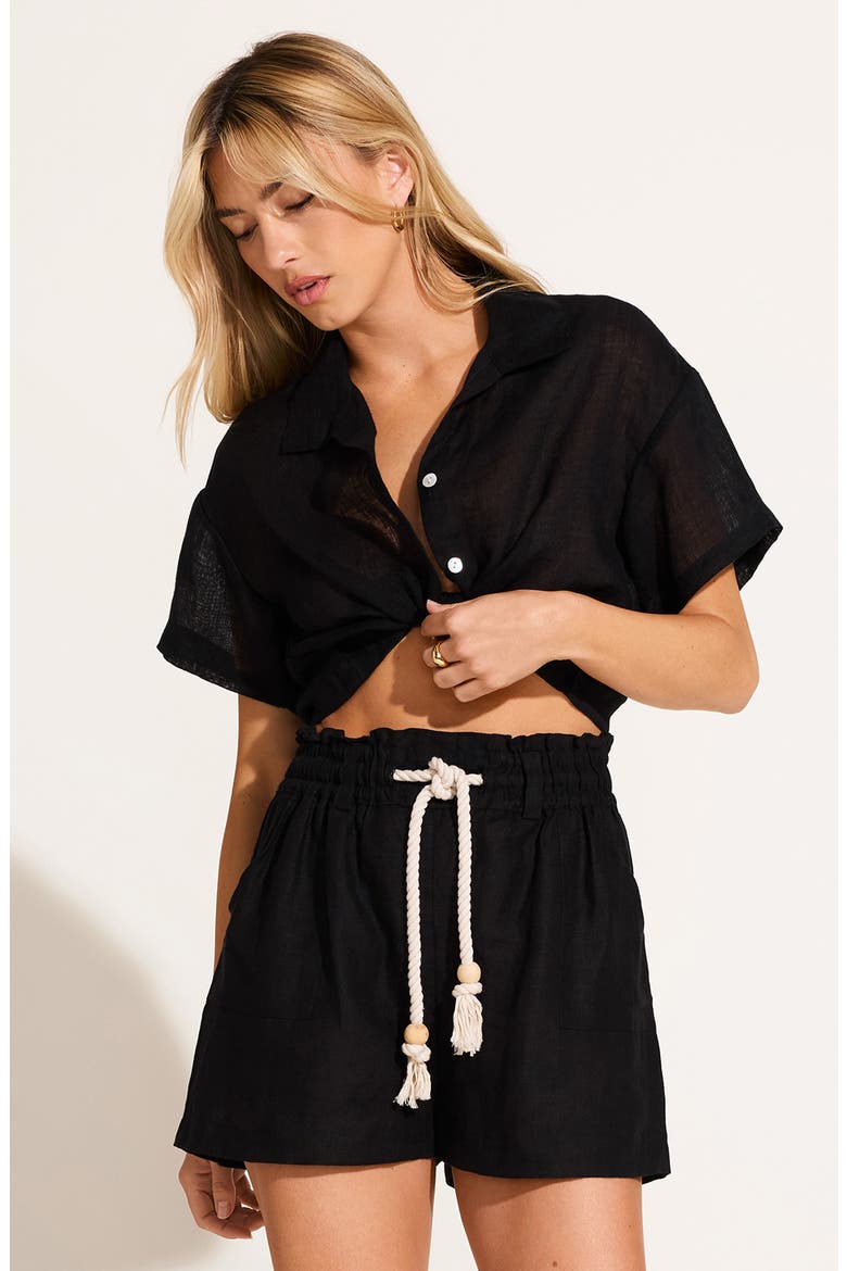 Avery Linen Cover-Up Shorts, Alternate, color, BLACK