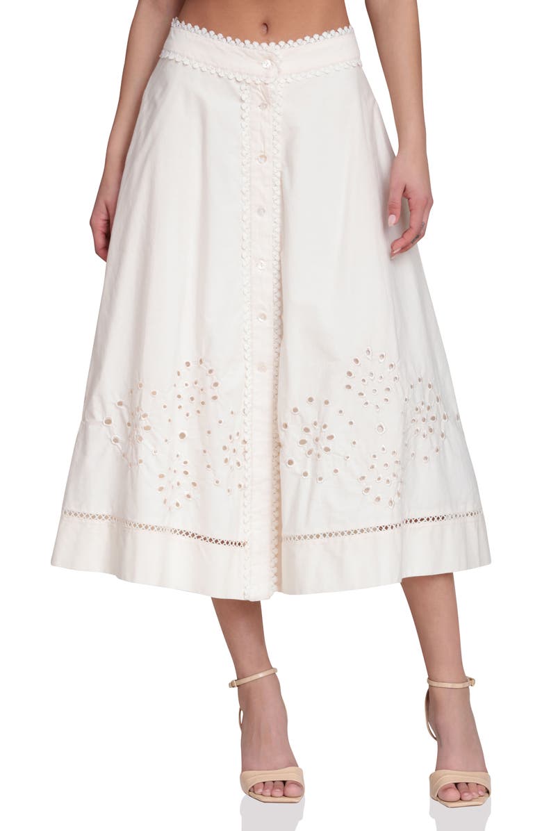 Avec Les Filles Cotton Eyelet A-Line Midi Skirt, Main, color, Cream