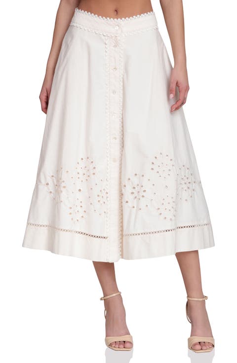 Cotton Eyelet A-Line Midi Skirt