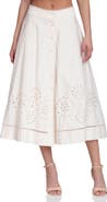 Avec Les Filles Cotton Eyelet A-Line Midi Skirt