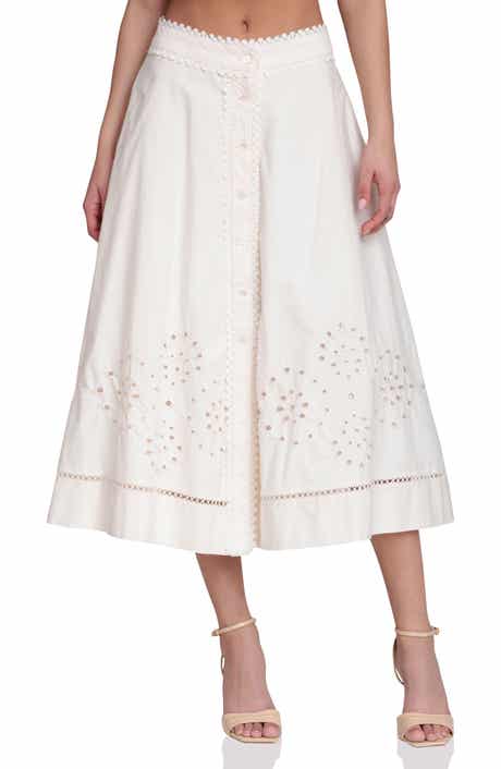 Cotton Eyelet A-Line Midi Skirt
